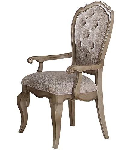 Amazon.com - ACME Furniture Dining Chair, Beige Fabric & Antique